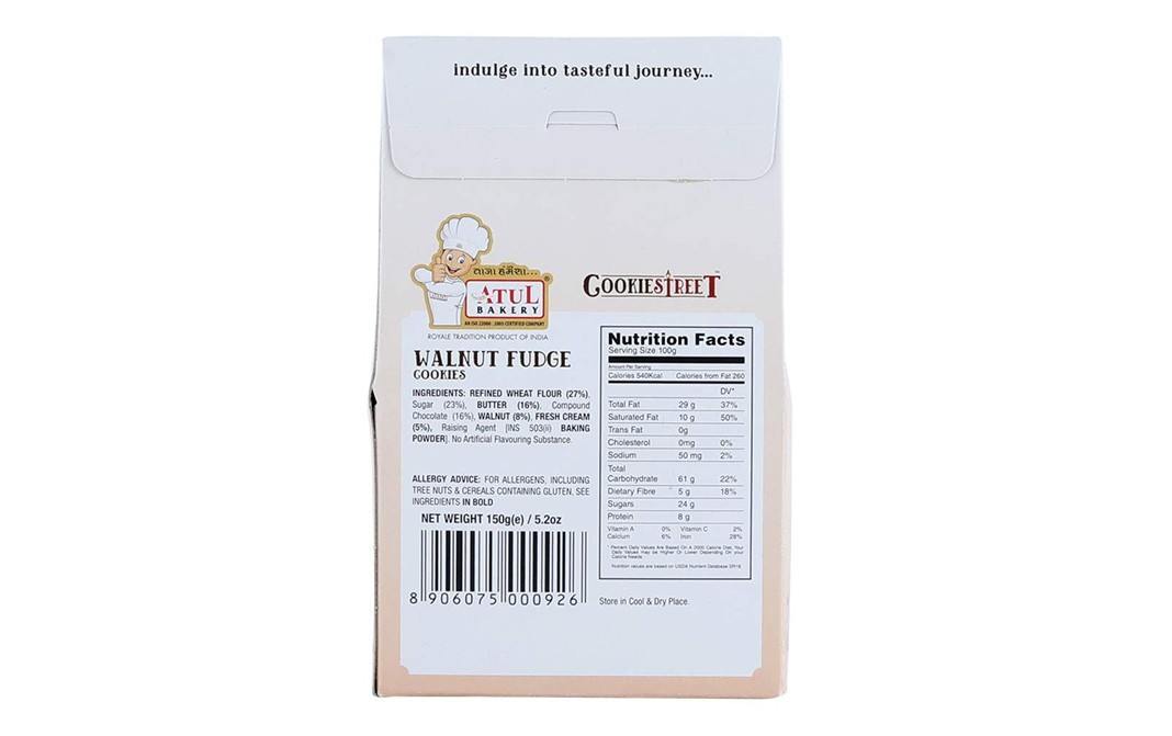 Atul Bakery Cookiestreet Walnut Fudge Cookies   Box  150 grams